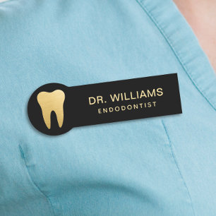 Modern Endodontist Black and Gold Name Tag