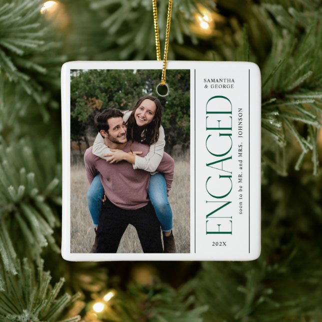 Modern  Engaged Couples Photo Mr & Mrs Ceramic Ornament (Tree)