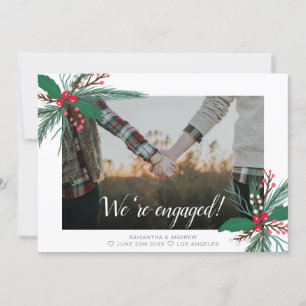 Modern engagement party christmas mistletoe photo announcement
