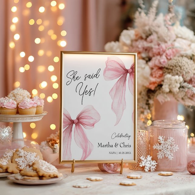 Modern Engagement She Said Yes Coquette Pink Bow Poster (Modern Engagement She Said Yes Coquette Pink Bow Poster)