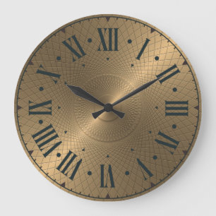 Modern Engraved Gold Metal Disc Abstract Spiral Large Clock