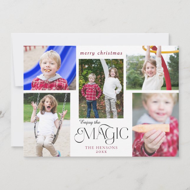 Modern Enjoy the Magic Calligraphy Multi-Photo Holiday Card (Front)