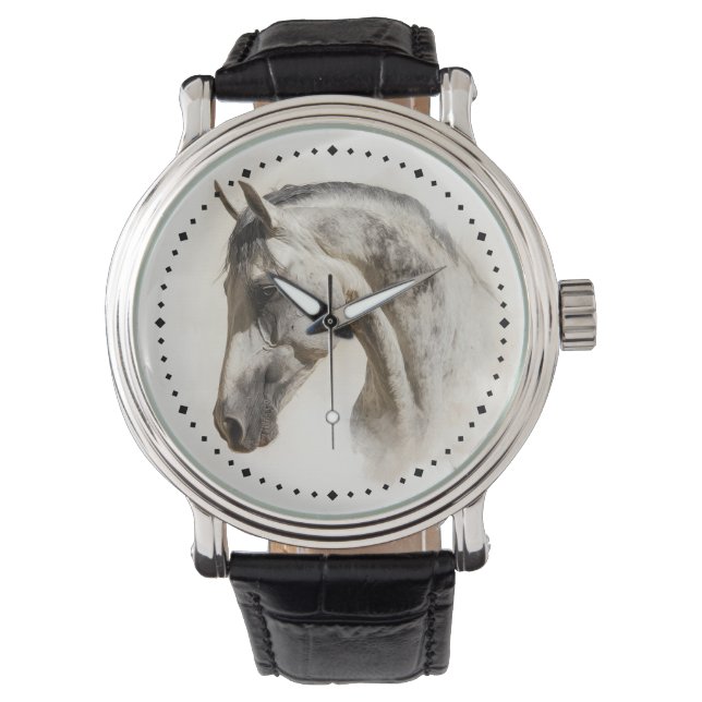 Modern Equestrian Elegant Lusitano Horse Watch (Front)