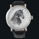 Modern Equestrian Thoroughbred Black Horse Watch<br><div class="desc">A modern timepiece featuring a watercolor painting of a black horse and a simple clock face,  makes a nice equestrian gift and horse themed accessory for horse lovers and riders.</div>