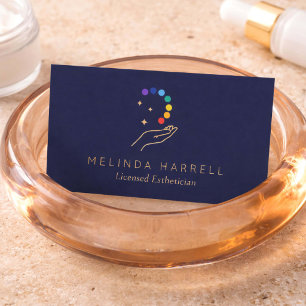 Modern Esthetician Skincare Healing Hand Dark Blue Business Card