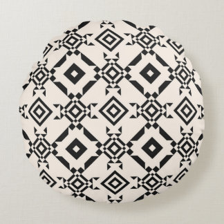 Modern ethnic ornament. Black and white vintage ge Round Pillow