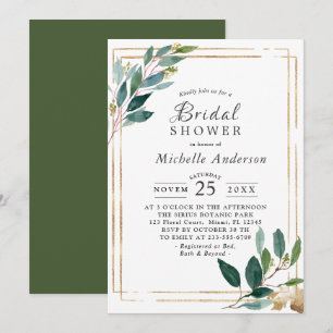 Modern  Eucaliptus Gold Bridal Shower Invitation