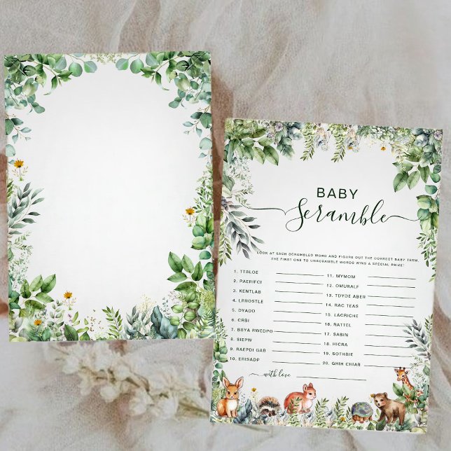 Modern Eucalyptus Baby Shower Word Scramble Game (Creator Uploaded)