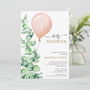 Modern Eucalyptus Balloon Baby Girl Shower  Invitation