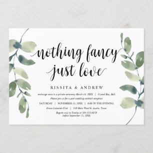 Modern Eucalyptus,  Black Ink, Wedding Elopement Invitation