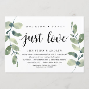 Modern Eucalyptus,  Black Ink, Wedding Elopement Invitation