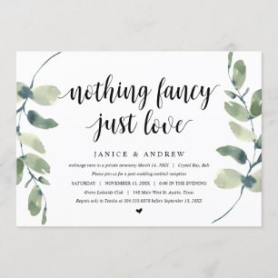 Modern Eucalyptus, Black, Wedding Elopement Party Invitation