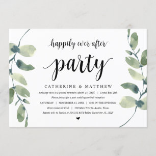 Modern Eucalyptus, Black, Wedding Elopement Party Invitation