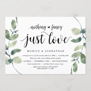 Modern Eucalyptus,  Black, Wedding Elopement Party Invitation