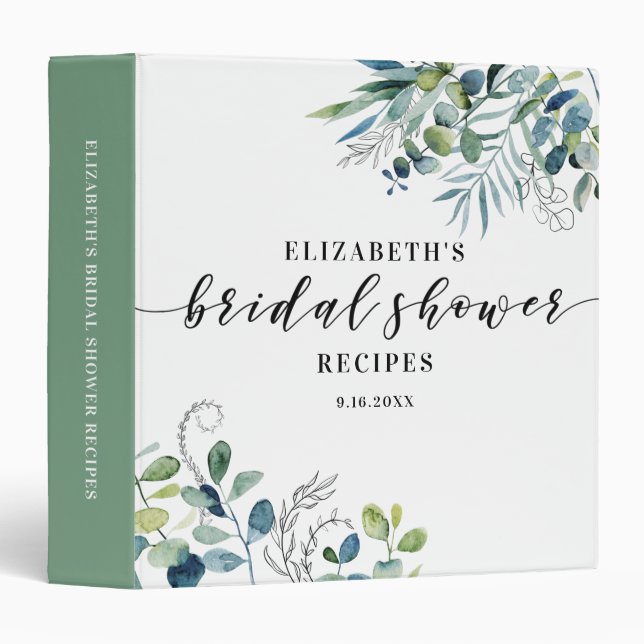 Modern Eucalyptus Botanical Bridal Shower Recipe 3 Binder (Front/Spine)