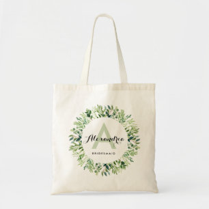 Modern Eucalyptus Botanical Monogram Bridesmaid Tote Bag