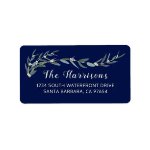 Modern Eucalyptus Botanical Navy Return Address Label