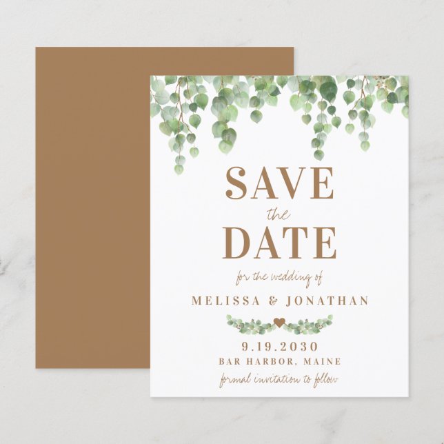 Modern Eucalyptus Botanical Wedding Save The Date (Front/Back)