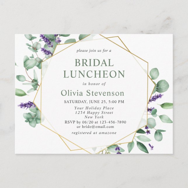 Modern Eucalyptus Bridal Luncheon Invitation Card (Front)