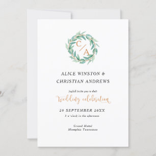 Modern Eucalyptus Calligraphy Monogram Invitatio Invitation