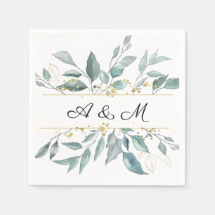  Modern Eucalyptus Calligraphy Monogram Wedding Napkin