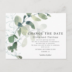 Modern Eucalyptus Change the Date Announcement Postcard