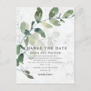Modern Eucalyptus Change the Date Announcement Postcard