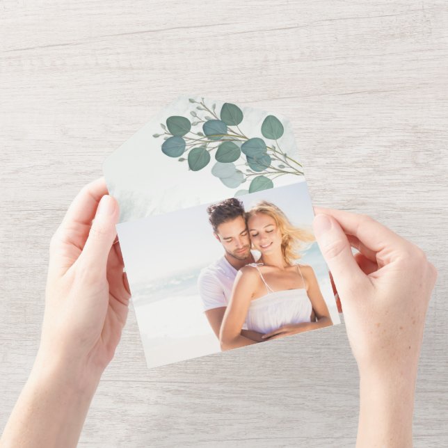 Modern Eucalyptus Elegant Foliage QR Code Photo All In One Invitation (Opening)