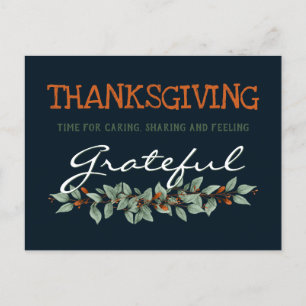 Modern Eucalyptus Feeling Grateful Thanksgiving Postcard