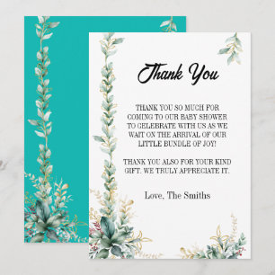 Modern eucalyptus floral baby shower thank you invitation