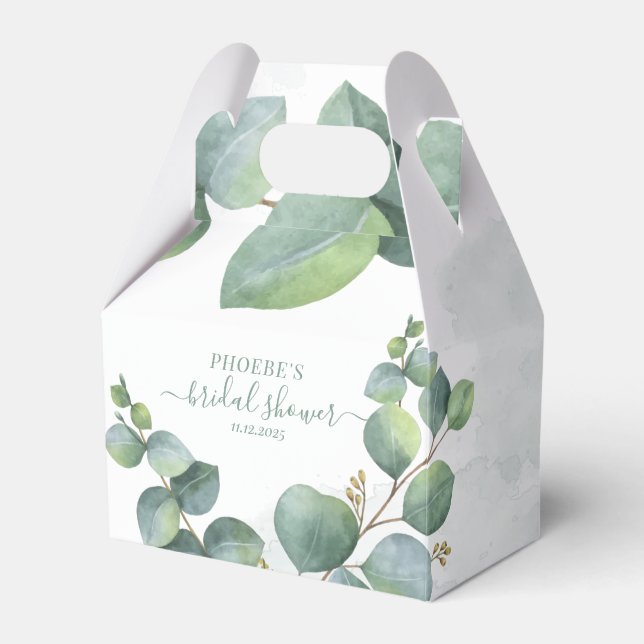 Modern Eucalyptus Floral Botanical Bridal Shower Favor Box (Front Side)