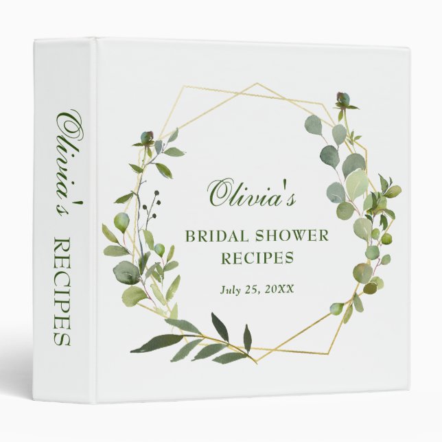 Modern Eucalyptus Floral Bridal Shower Recipe Binder (Front/Spine)