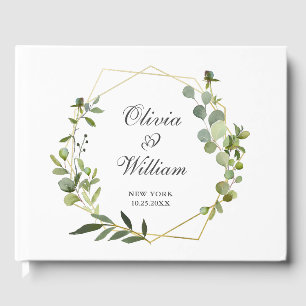 Modern Eucalyptus Floral Geometric Frame Wedding Guest Book