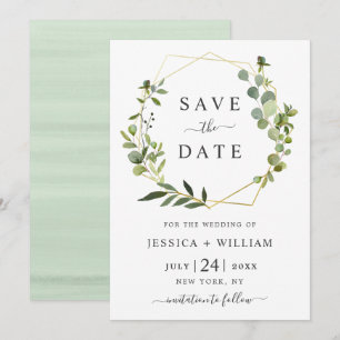 Modern Eucalyptus Floral Geometric Frame Wedding Save The Date