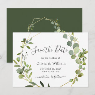 Modern Eucalyptus Floral Geometric Frame Wedding Save The Date