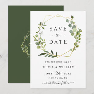 Modern Eucalyptus Floral Geometric Frame Wedding Save The Date
