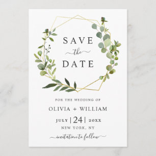Modern Eucalyptus Floral Geometric Frame Wedding Save The Date