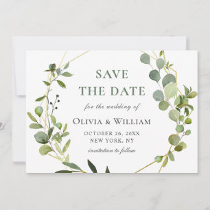 Modern Eucalyptus Floral Geometric Frame Wedding Save The Date