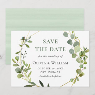 Modern Eucalyptus Floral Geometric Frame Wedding Save The Date