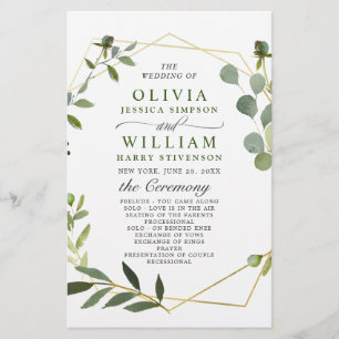 Modern Eucalyptus Floral Wedding Ceremony Program