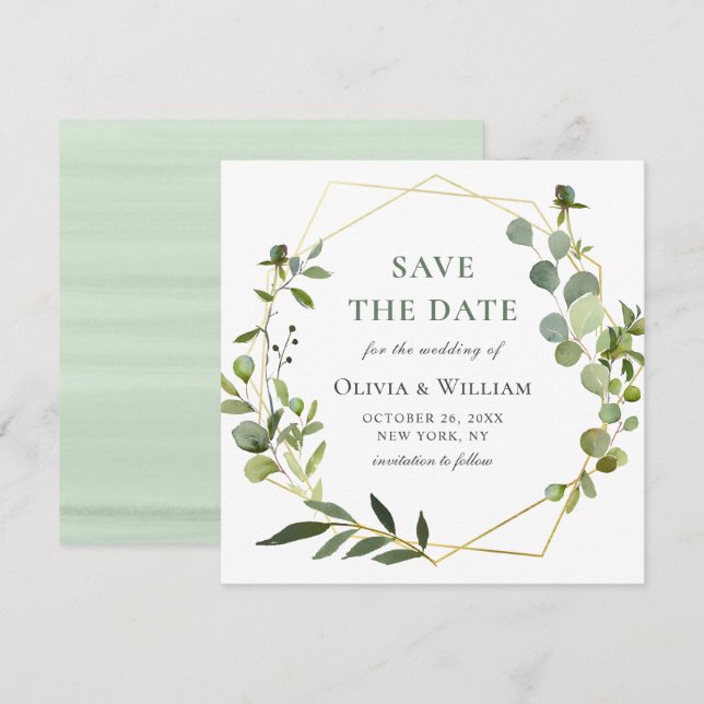Modern Eucalyptus Floral Wedding SAVE THE DATE Invitation (Front/Back)