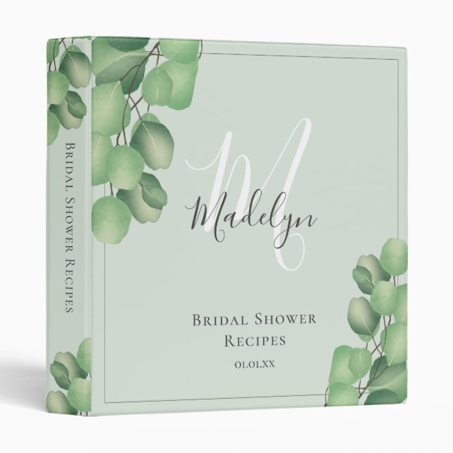 Modern Eucalyptus Foliage Bridal Shower Recipe 3 R Binder (Front/Spine)