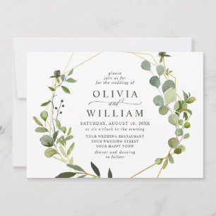 Modern Eucalyptus Foliage Geometric Frame Wedding Invitation