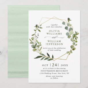 Modern Eucalyptus Foliage Geometric Frame Wedding Invitation