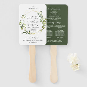 Modern Eucalyptus Foliage Wedding Program Hand Fan