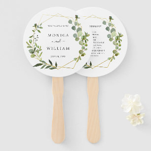 Modern Eucalyptus Foliage Wedding Program Hand Fan