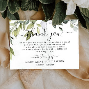 Modern Eucalyptus Funeral Food Thank You Card