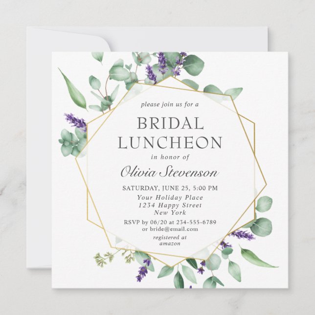 Modern Eucalyptus Geometric Frame Bridal Luncheon Invitation (Front)
