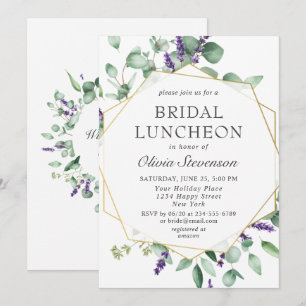 Modern Eucalyptus Geometric Frame Bridal Luncheon Invitation
