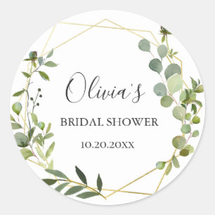 Modern Eucalyptus Geometric Frame Bridal Shower Classic Round Sticker